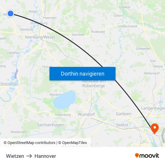 Wietzen to Hannover map