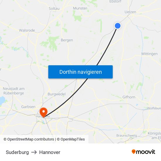 Suderburg to Hannover map