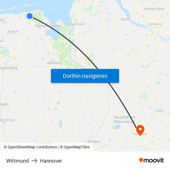 Wittmund to Hannover map