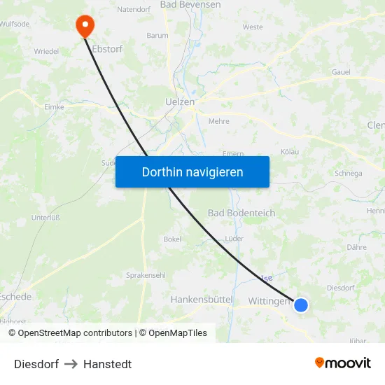 Diesdorf to Hanstedt map