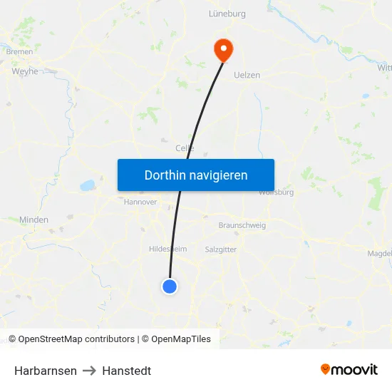 Harbarnsen to Hanstedt map