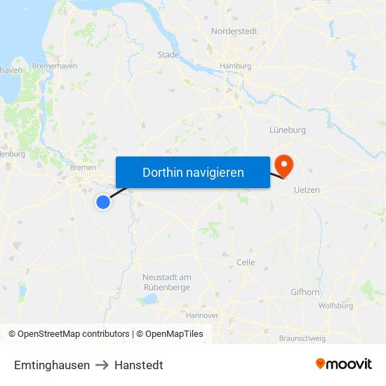 Emtinghausen to Hanstedt map