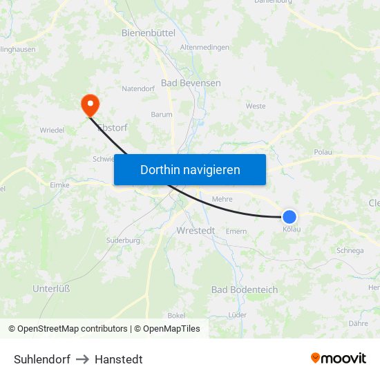 Suhlendorf to Hanstedt map