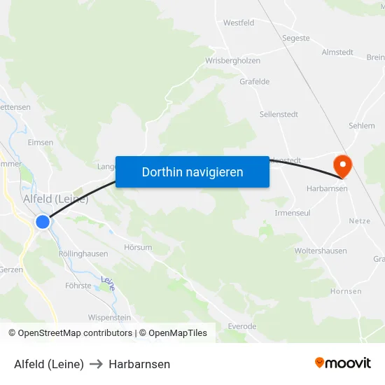Alfeld (Leine) to Harbarnsen map