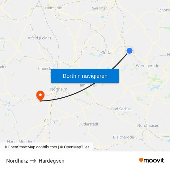 Nordharz to Hardegsen map