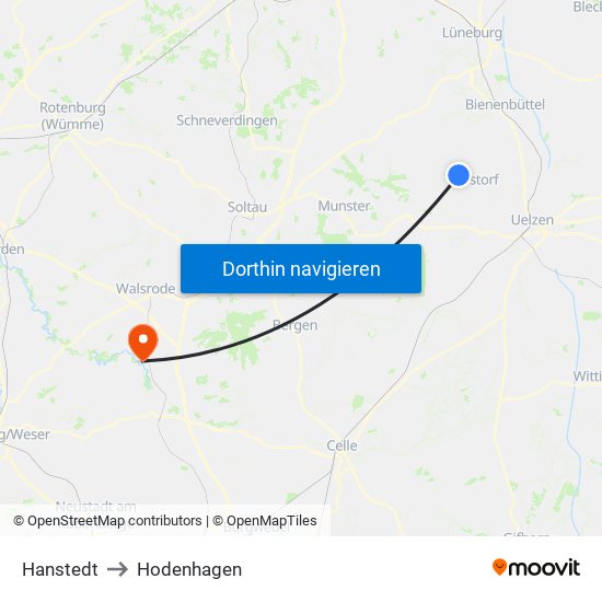 Hanstedt to Hodenhagen map