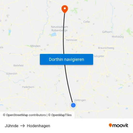 Jühnde to Hodenhagen map