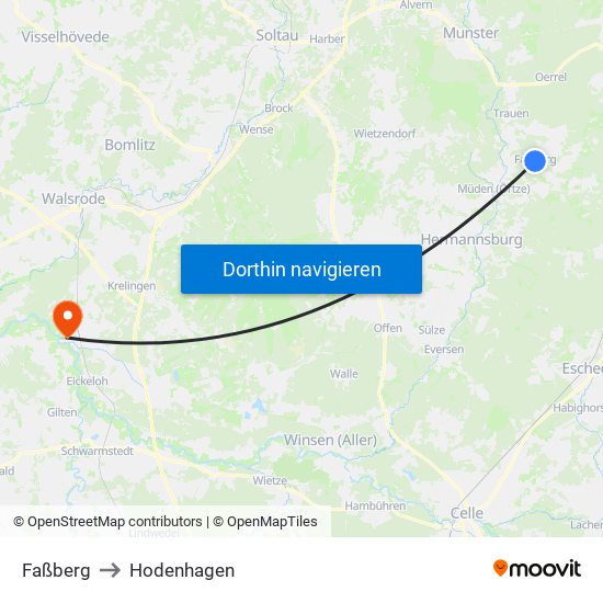 Faßberg to Hodenhagen map