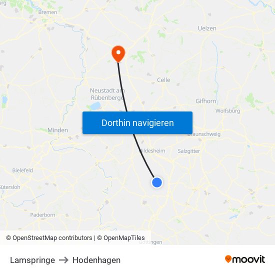 Lamspringe to Hodenhagen map