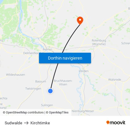 Sudwalde to Kirchtimke map