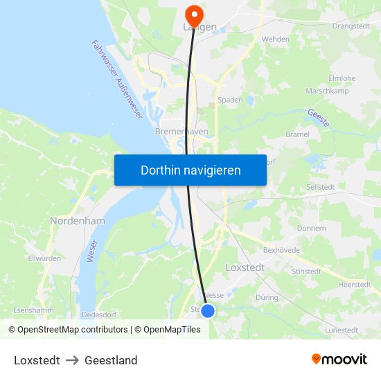 Loxstedt to Geestland map