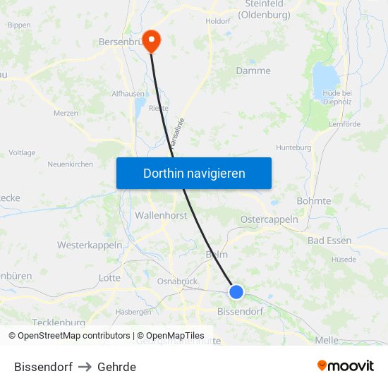 Bissendorf to Gehrde map
