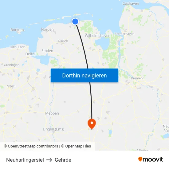 Neuharlingersiel to Gehrde map