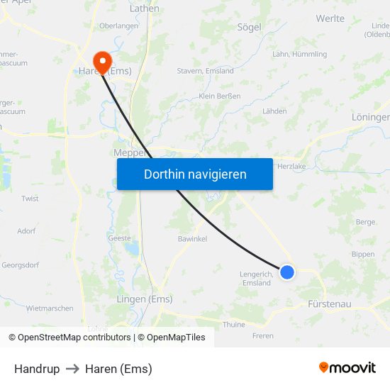 Handrup to Haren (Ems) map