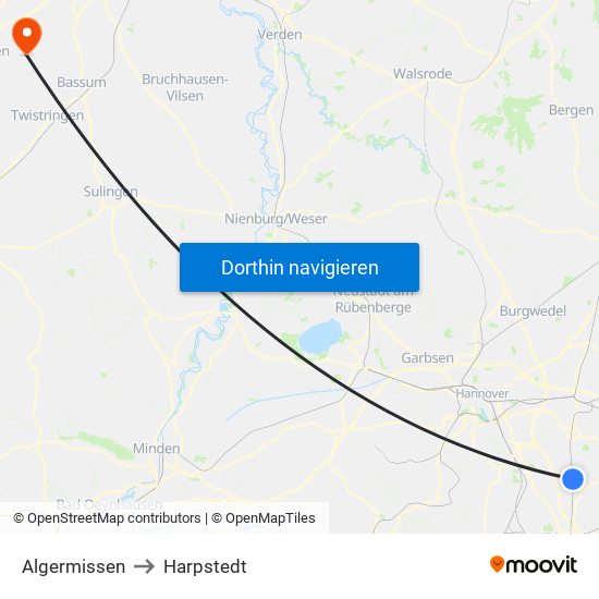 Algermissen to Harpstedt map