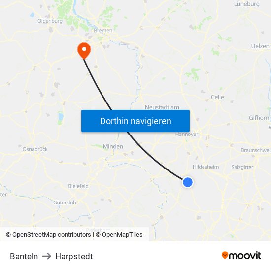 Banteln to Harpstedt map