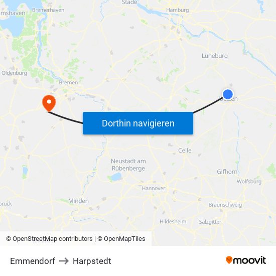 Emmendorf to Harpstedt map