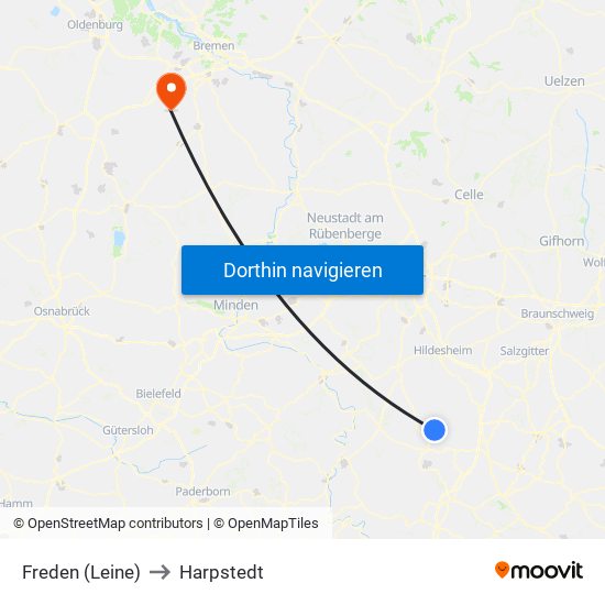 Freden (Leine) to Harpstedt map