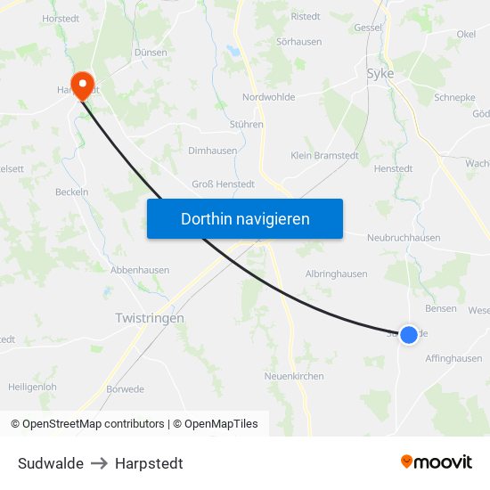 Sudwalde to Harpstedt map