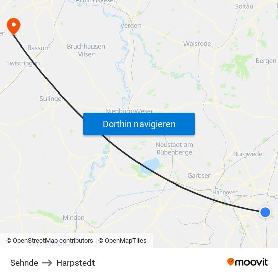 Sehnde to Harpstedt map