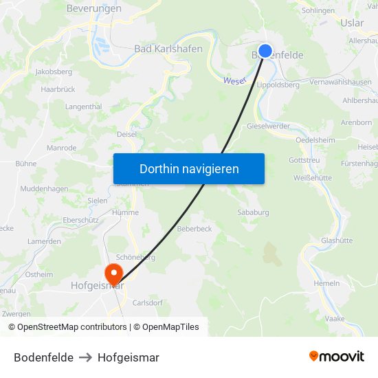 Bodenfelde to Hofgeismar map