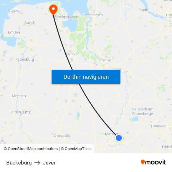 Bückeburg to Jever map