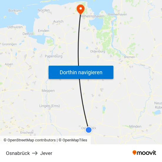 Osnabrück to Jever map