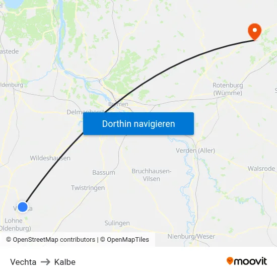 Vechta to Kalbe map