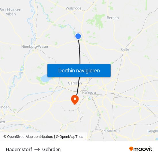 Hademstorf to Gehrden map