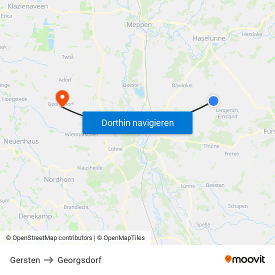 Gersten to Georgsdorf map