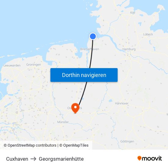 Cuxhaven to Georgsmarienhütte map