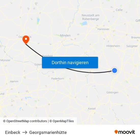 Einbeck to Georgsmarienhütte map