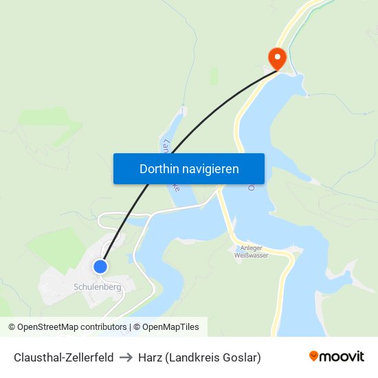 Clausthal-Zellerfeld to Harz (Landkreis Goslar) map