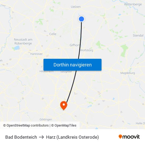 Bad Bodenteich to Harz (Landkreis Osterode) map