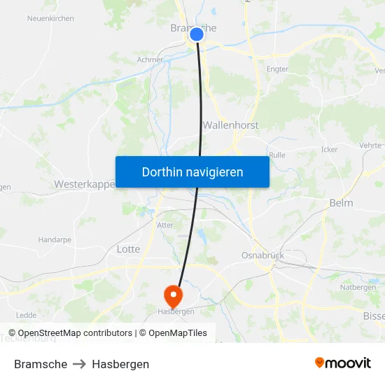 Bramsche to Hasbergen map