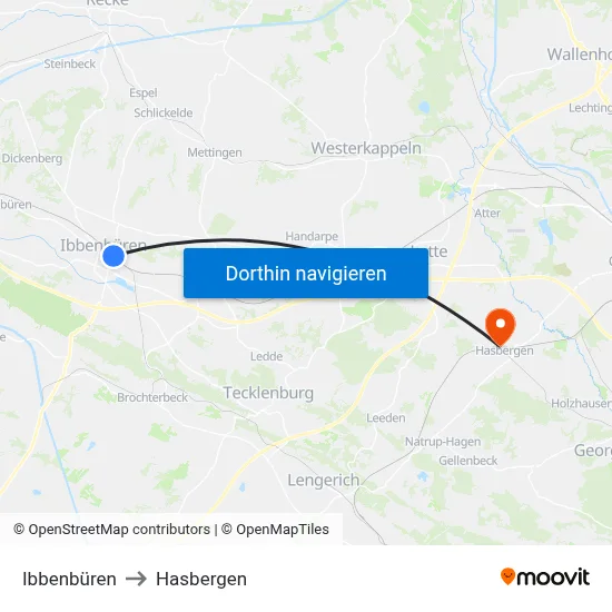 Ibbenbüren to Hasbergen map