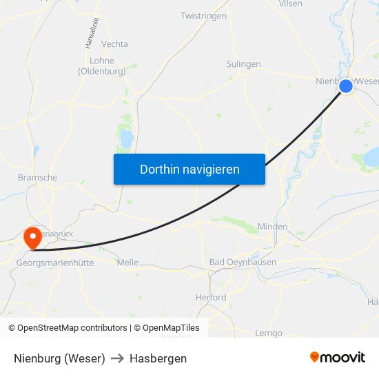 Nienburg (Weser) to Hasbergen map