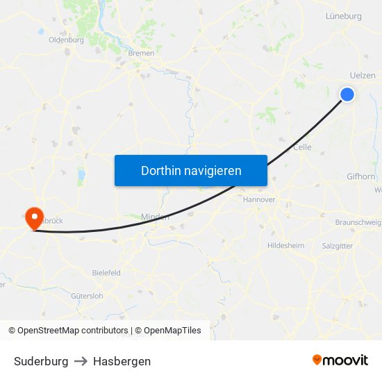 Suderburg to Hasbergen map