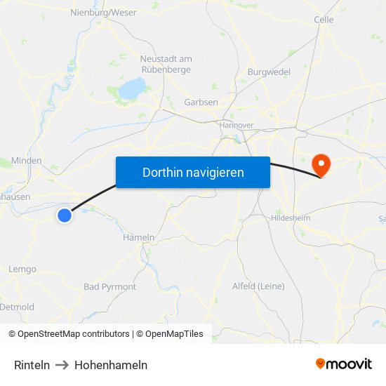 Rinteln to Hohenhameln map