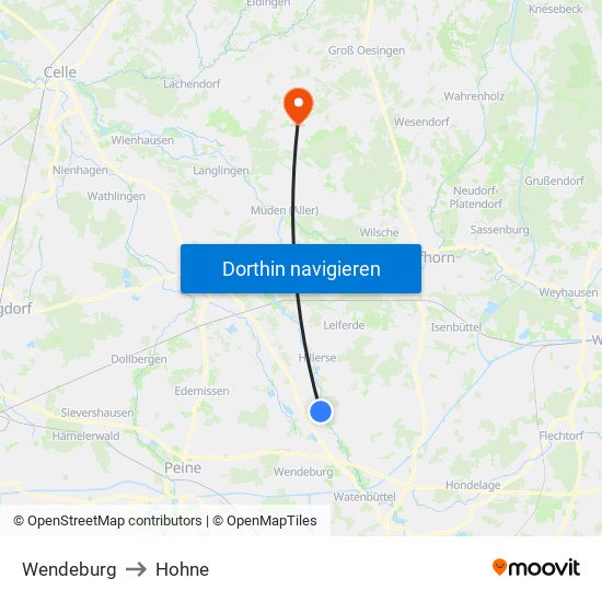 Wendeburg to Hohne map