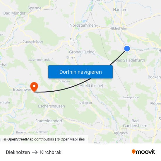 Diekholzen to Kirchbrak map
