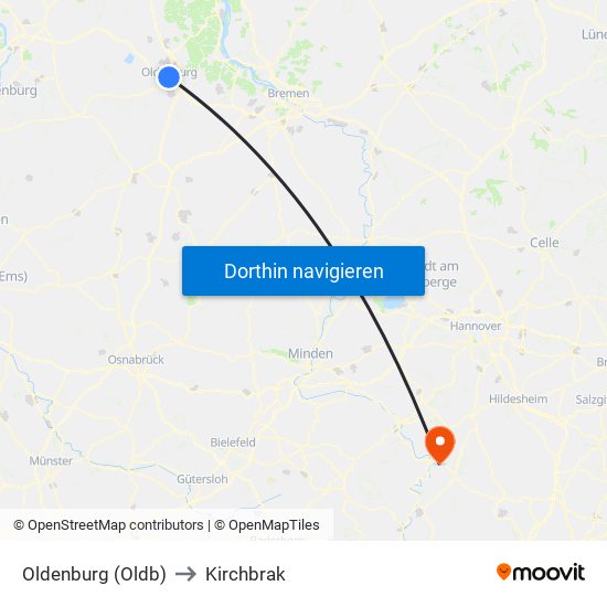 Oldenburg (Oldb) to Kirchbrak map