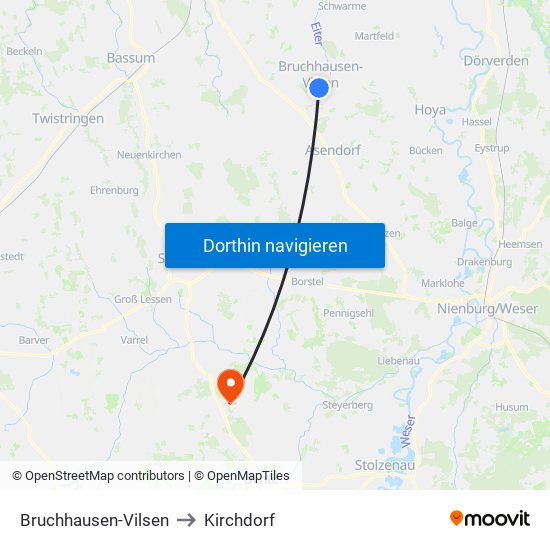 Bruchhausen-Vilsen to Kirchdorf map