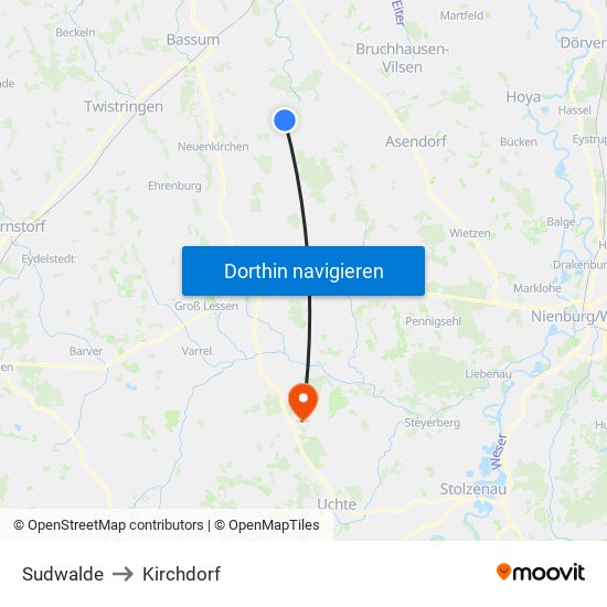 Sudwalde to Kirchdorf map