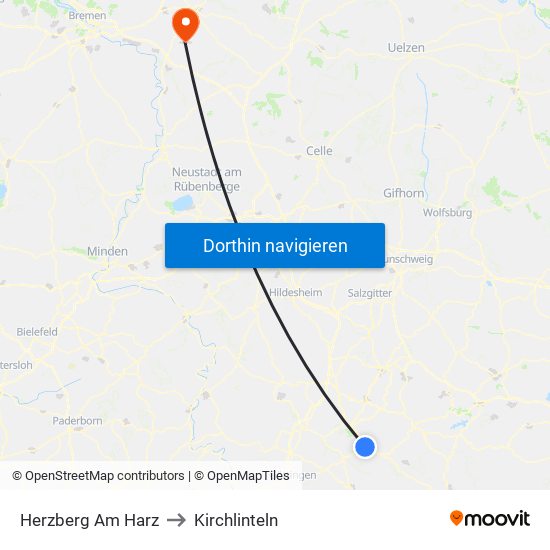 Herzberg Am Harz to Kirchlinteln map