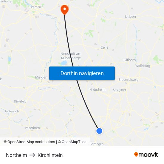 Northeim to Kirchlinteln map