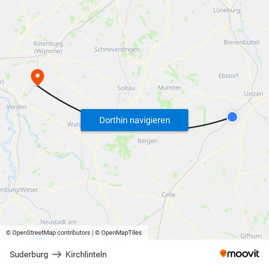 Suderburg to Kirchlinteln map