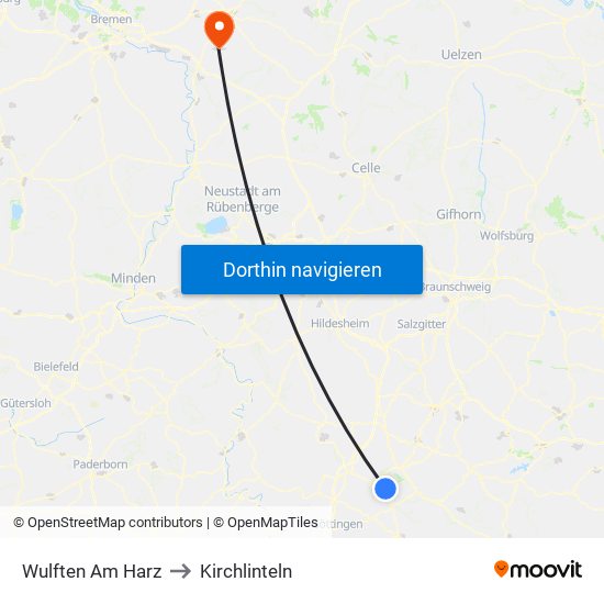 Wulften Am Harz to Kirchlinteln map