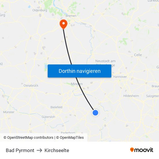 Bad Pyrmont to Kirchseelte map