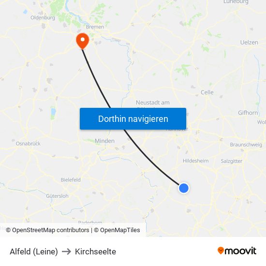 Alfeld (Leine) to Kirchseelte map